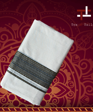 White Dhoti with Handblock Red-Grey Border